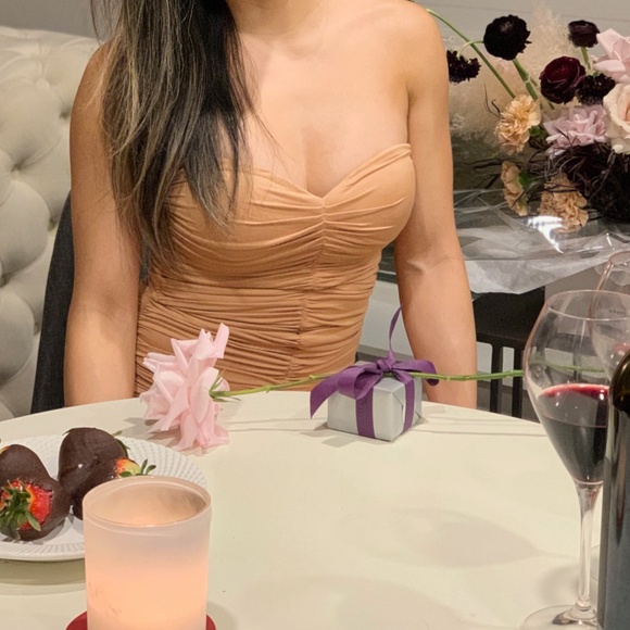 Oh Polly Strapless Midi Dress in Tan - Picture 4 of 4